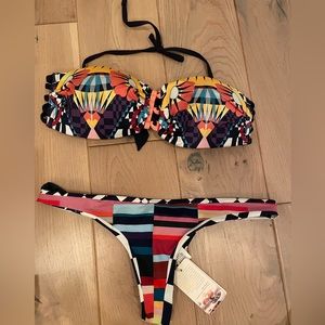 Agua Bendita halter bandeau bikini top and Brazilian bottom - size M - new w tag